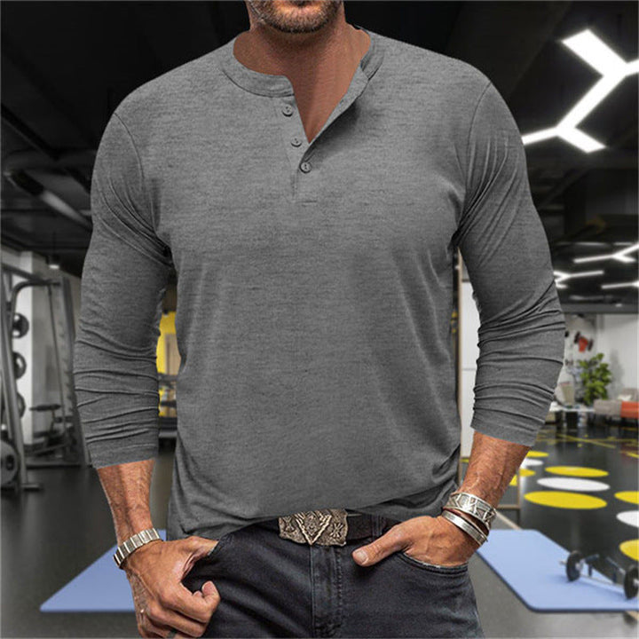 Herren Langarm-Henley-Shirt aus atmungsaktiver Baumwollmischung Echoarchiv