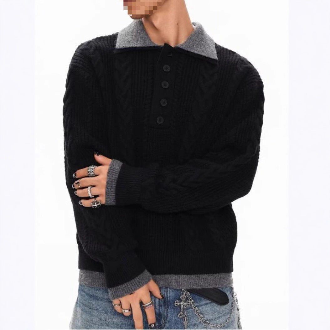 Herrenmode Grobstrickpullover mit Polo-Kragen Echo Archive