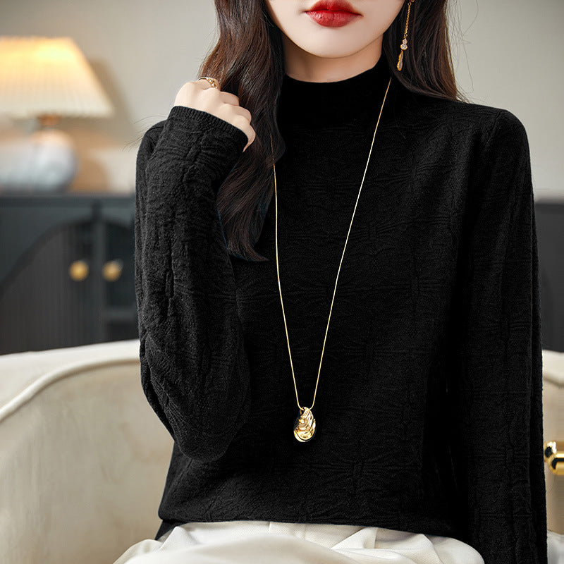Damen Strukturiertes Feinstrick-Longsleeve mit Stehkragen und kastiger Silhouette Echoarchiv