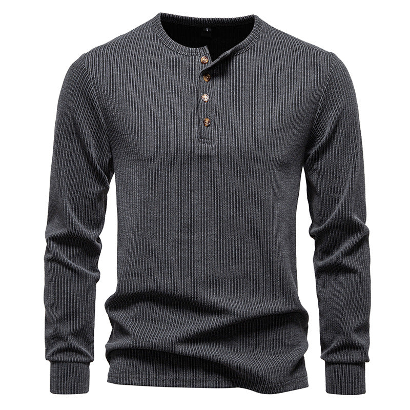 Herren Slim-Fit Gerippter Henley-Langarmpullover mit Rundhalsausschnitt und Knopfleiste Echo Archiv