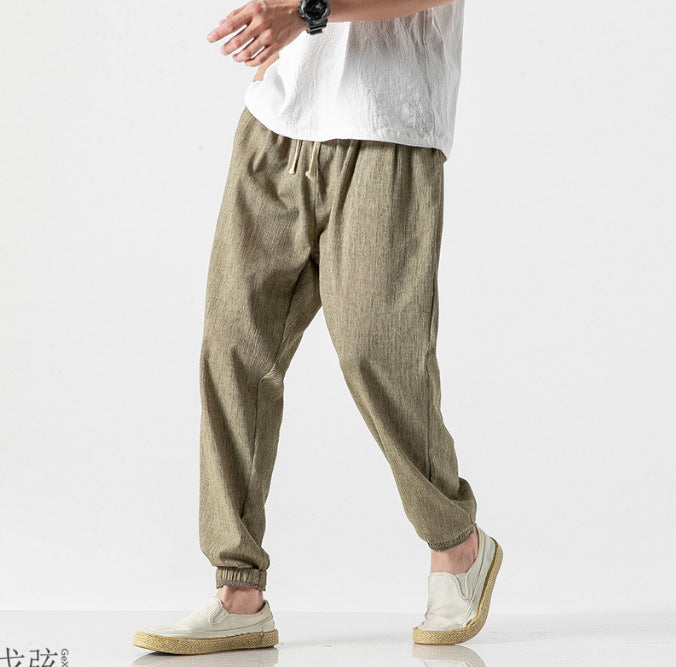 Herren nan lässige Leinen-Joggerhose mit Tunnelzug, strukturierter Oberfläche und elastischen Bündchen Echo Archiv