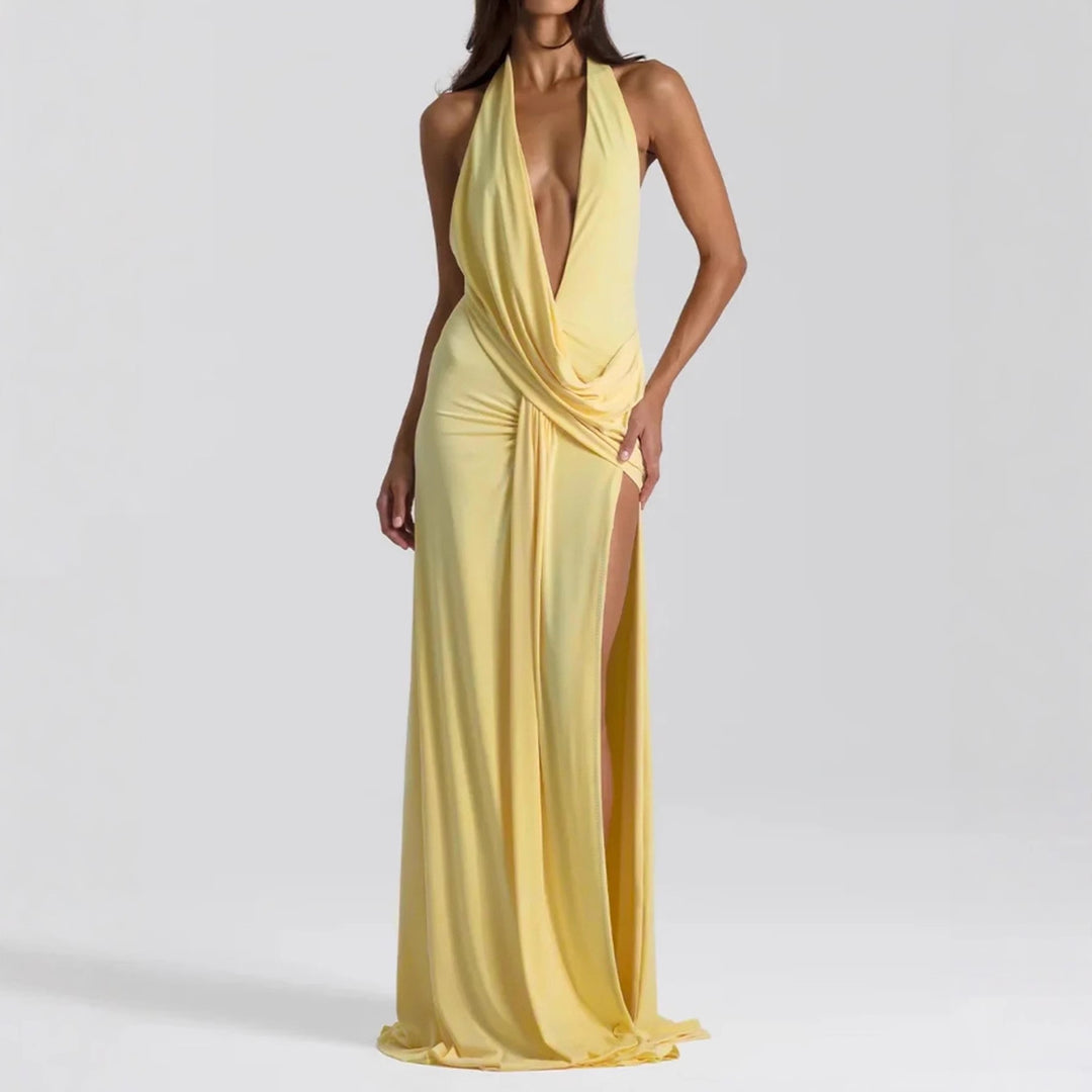 Damen Elegantes Abendkleid mit tiefem Ausschnitt und seitlichem Schlitz Echo Archiv