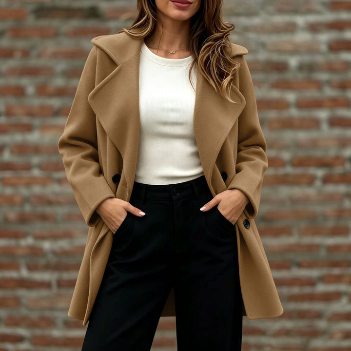 Damen Doppelreihiger Wollmantel mit Oversize-Revers Echoarchiv