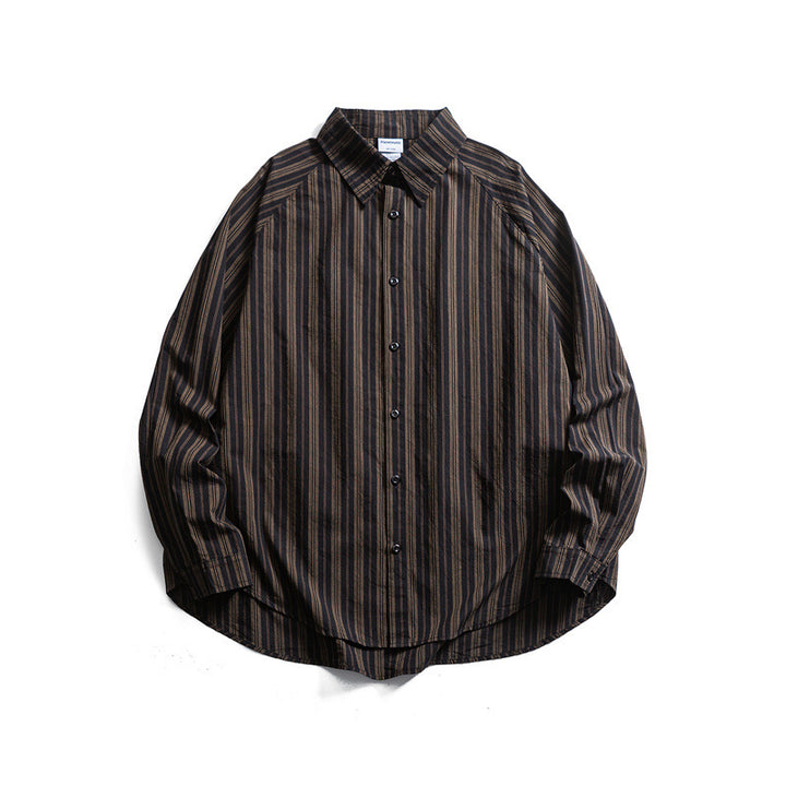 Unisex Oversize-Longline Hemd mit vertikalem Streifenmuster und gerundetem Saum Echo Archiv
