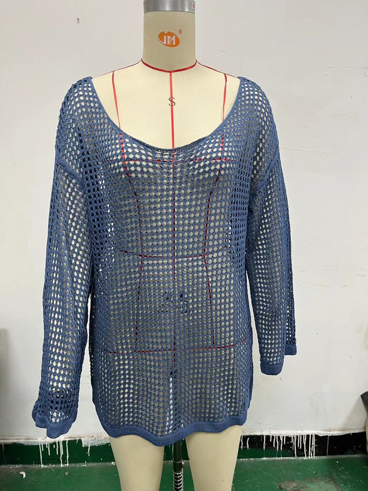 Damen lässiger Netzpullover mit weitem Schnitt und U-Boot-Ausschnitt Echo Archiv