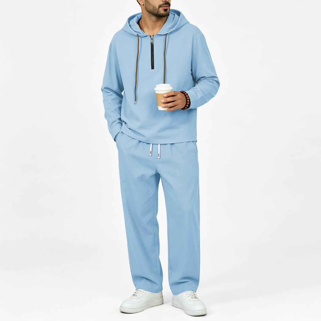 Herren Leichter Halbzip-Kapuzenpullover im Relaxed-Fit mit Kordelzug Echoarchiv