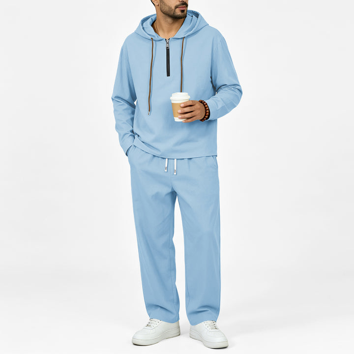 Herren Leichter Halbzip-Kapuzenpullover im Relaxed-Fit mit Kordelzug Echoarchiv