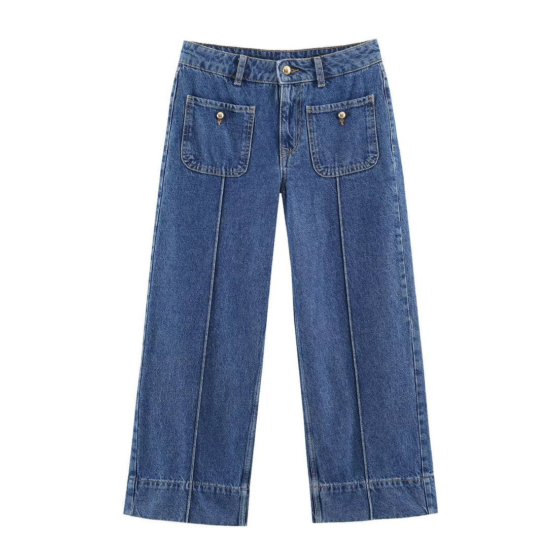 Damen High-Waist Wide‑Leg Jeans mit aufgesetzten Fronttaschen und Mittelnaht-Detail Echoarchiv