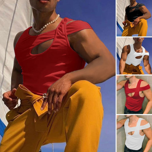Herren nan asymmetrisches ärmelloses Tanktop mit ausgeschnittenem Einsatz aus Baumwoll-Elasthan Echo Archiv