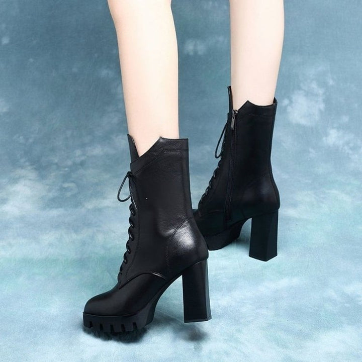 Damen Elegante Ankle Boots mit hohem Blockabsatz und Schnürung Echo Archiv
