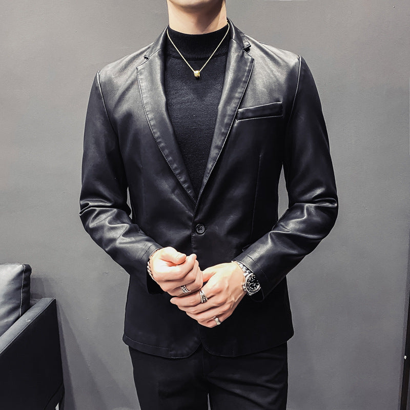 Herren Slim-Fit Lederblazer mit taillierter Silhouette und klassischem Reverskragen Echo Archiv