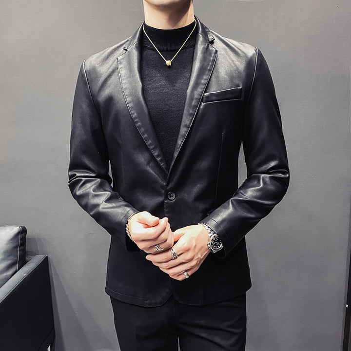 Herren Slim-Fit Lederblazer mit taillierter Silhouette und klassischem Reverskragen Echo Archiv