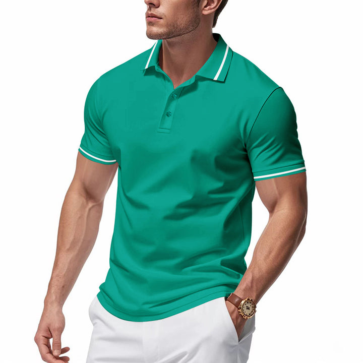 Herren nan atmungsaktives Interlock-Poloshirt mit Kontrast-Tipping, kurzer Knopfleiste und schmaler Silhouette Echo Archiv