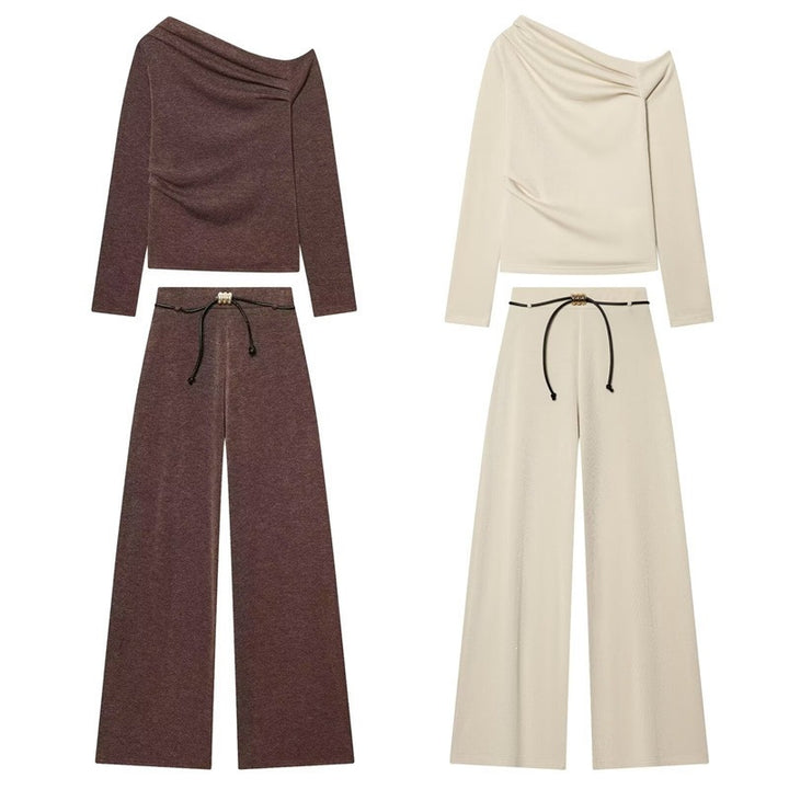 Damen asymmetrischer Feinstrick-Pullover mit Wasserfallkragen und taillierter Silhouette Echo Archiv