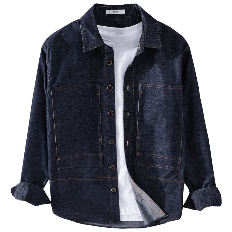 Herren Strukturierte Denim-Twill-Überhemdjacke mit großen aufgesetzten Taschen Echoarchiv