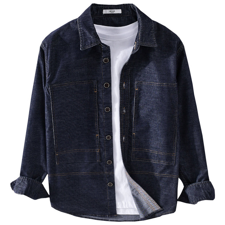 Herren Strukturierte Denim-Twill-Überhemdjacke mit großen aufgesetzten Taschen Echoarchiv