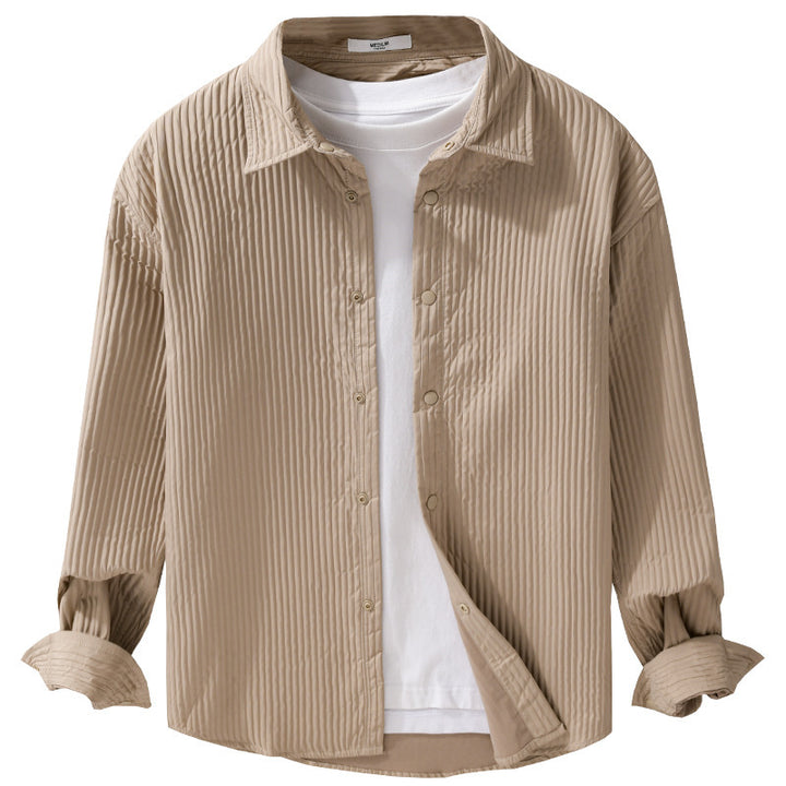 Herren Gestepptes Overshirt aus leichter Baumwollstruktur mit Druckknopfleiste Echoarchiv