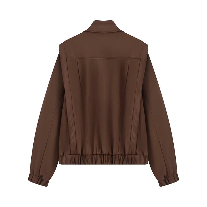 Damen asymmetrische Blousonjacke mit verdeckter Reißverschlussblende, Stehkragen und taillennahem Kordelzug – Célinea