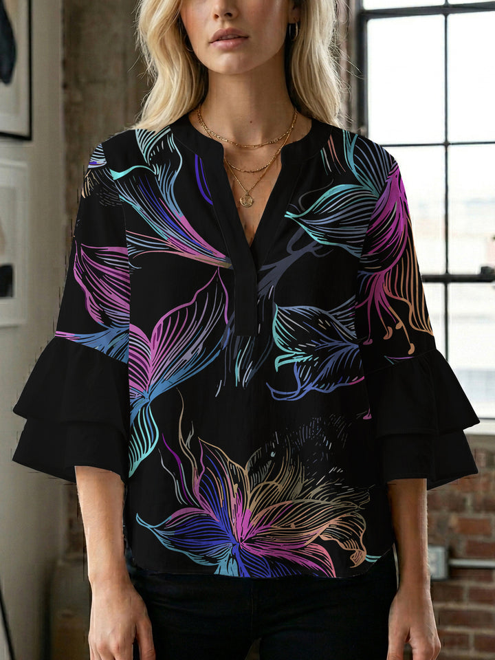 Damen Blusenshirt mit voluminösen Ärmeln und floralem Muster Echo Archiv