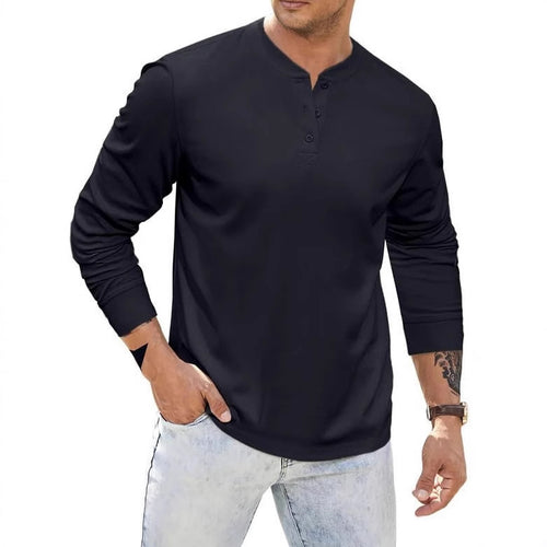Herren Langarmshirt mit dekorativen Knöpfen und strukturierter Oberfläche Echoarchiv