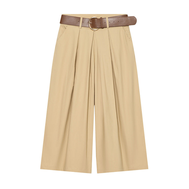Damen Hochtaillierte Culotte-Hose mit weitem Bein, Kellerfalten und Rundbuckel-Gürtel Echo Archiv