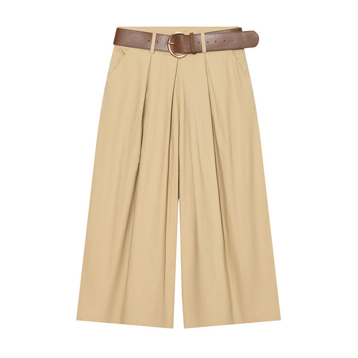 Damen Hochtaillierte Culotte-Hose mit weitem Bein, Kellerfalten und Rundbuckel-Gürtel Echo Archiv