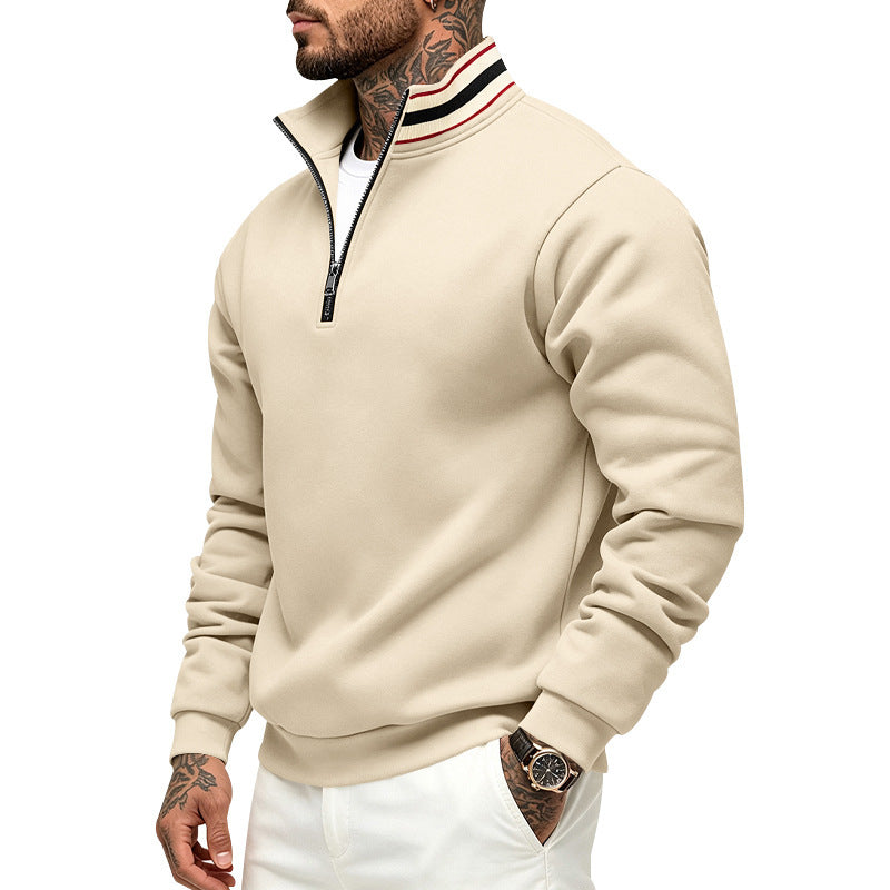 Herren Sweatshirt mit Halbreißverschluss und gestreiftem Stehkragen Echoarchiv
