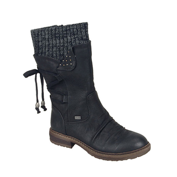 Damen Winterliche Kurzschaft-Stiefelette mit Strickmanschette, Zierkordel und Veloursoptik – Varelle