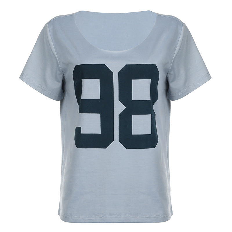 Damen lässiges V-Ausschnitt T-Shirt mit Sportmotiv Echo Archiv