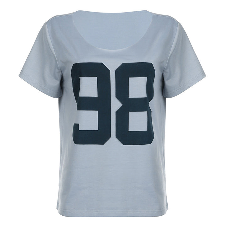 Damen lässiges V-Ausschnitt T-Shirt mit Sportmotiv Echo Archiv