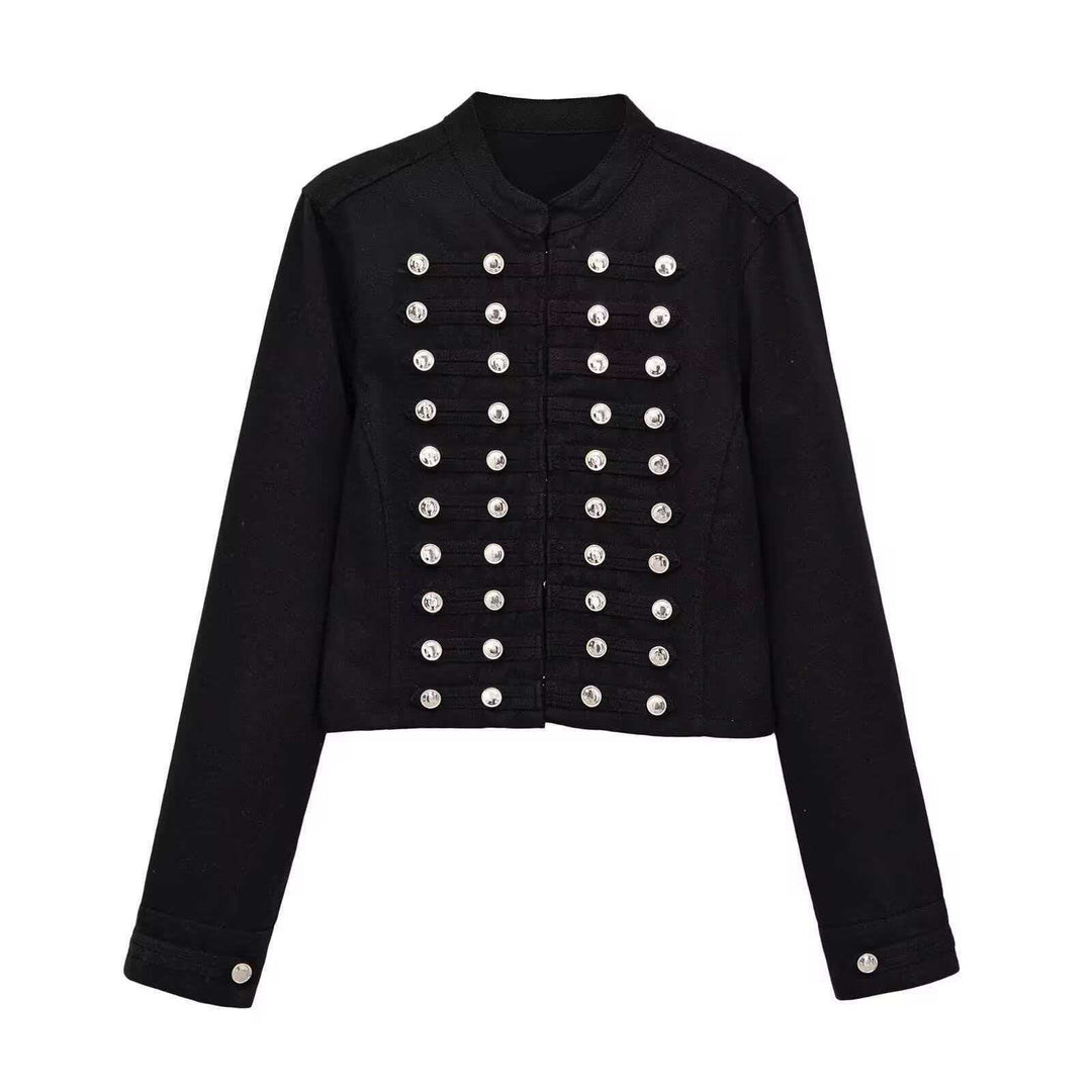 Damen Jeansjacke im Military‑Stil mit Reihenknöpfen und Stehkragen Echo Archiv