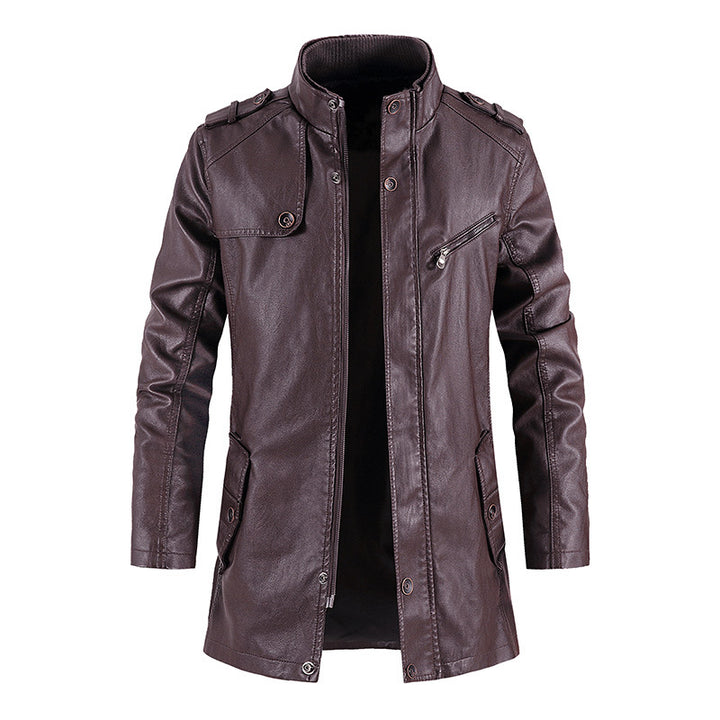 Herren Kunstlederjacke im modernen Military-Stil mit praktischen Taschen und hohem Kragen Echoarchiv