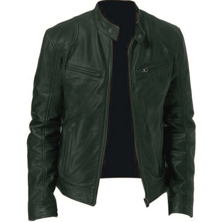 Herren nan schlanke Echtleder-Bikerjacke mit Stehkragen, zwei Brust-Reißverschlusstaschen und geradliniger Silhouette Echo Archiv
