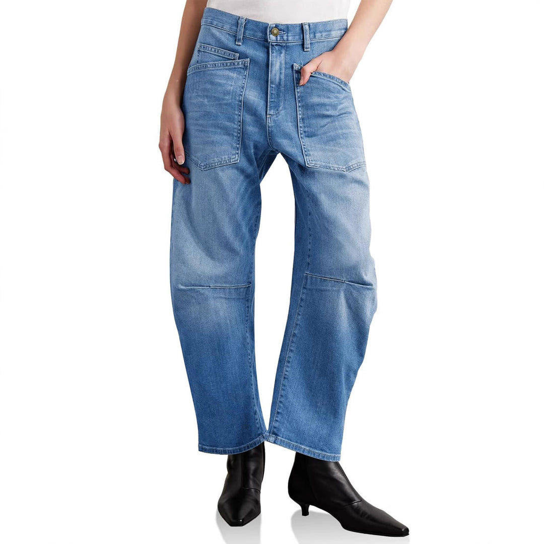 Damen nan lässige Canvas-Hose mit hohem Bund, weitem Bein und aufgesetzten Taschen Echo Archiv