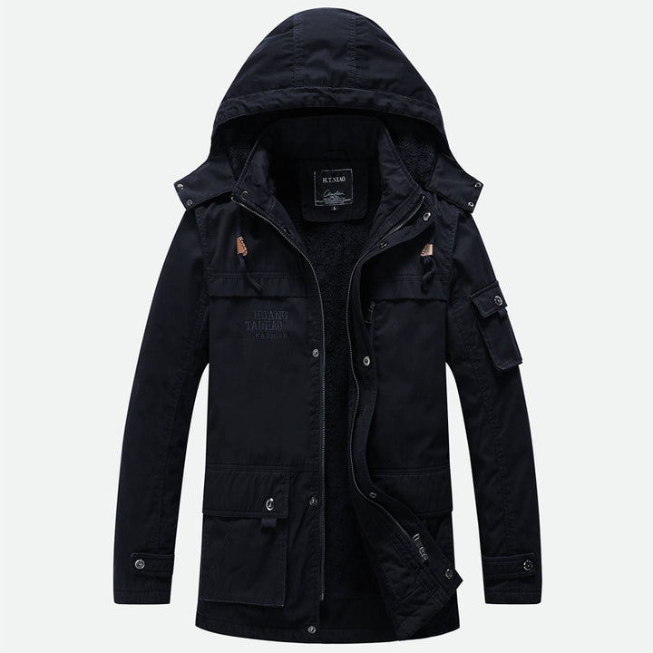 Herren Canvas-Militärparka mit Teddyfutter, Kapuze und multifunktionalen Taschen Echoarchiv