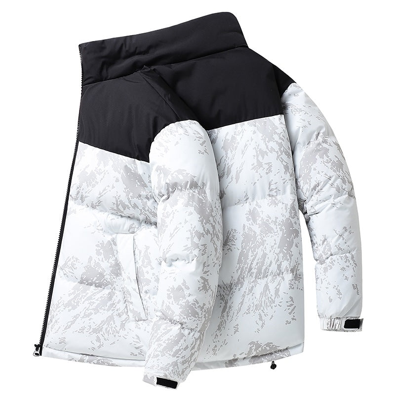 Herren Wattierte Steppjacke mit Camouflage‑Print, hohem Stehkragen & verstellbarem Saum Echoarchiv