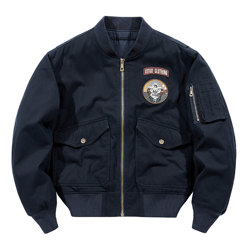 Herren  Aviator Utility Flight Jacket mit gesticktem Brustpatch und Mehrfachtaschendesign Echo Archiv