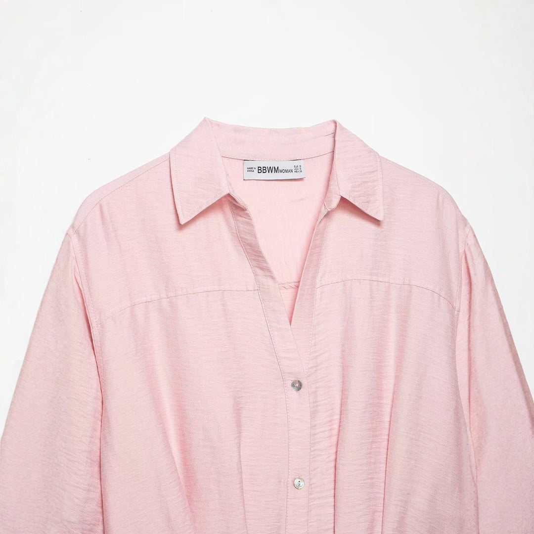 Damen Kastige Cropped-Bluse mit Hemdkragen, verkürztem Saum und Aufrollärmeln Echo Archiv
