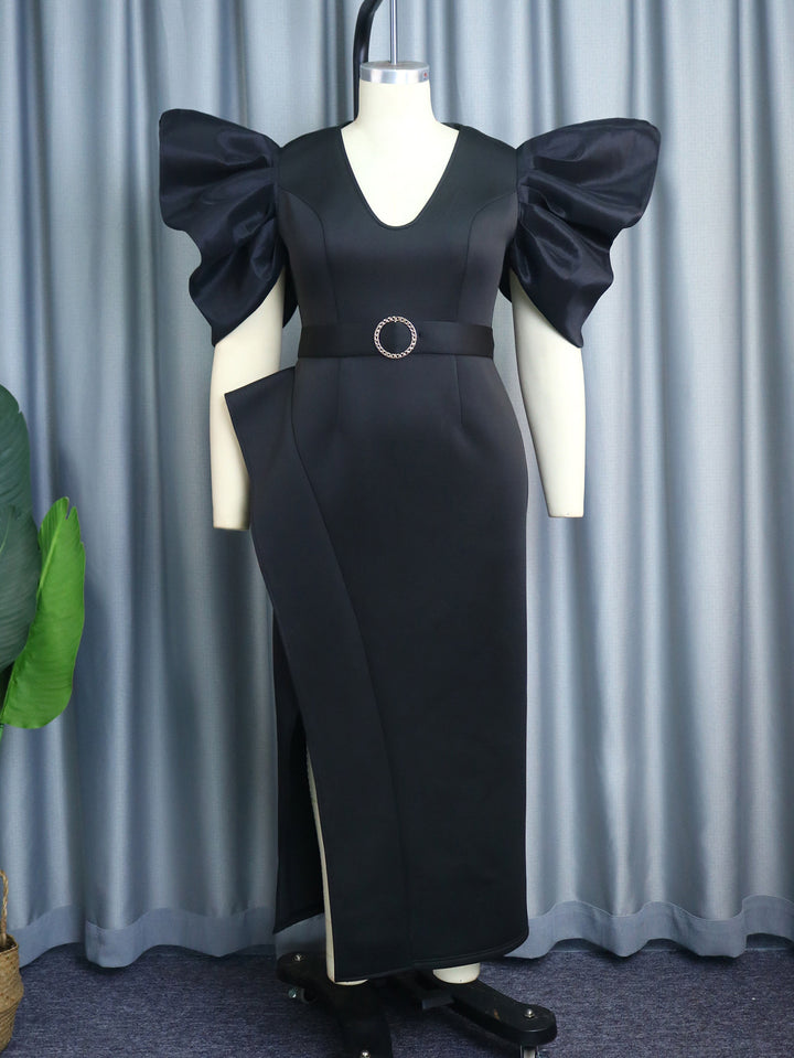 Damen Elegantes Abendkleid mit voluminösen Puffärmeln und einem stilvollen Gürtel Echo Archiv