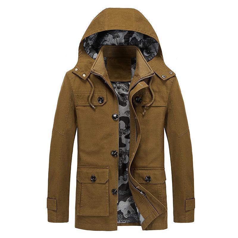 Herren mittellange Canvas-Fieldjacke mit Kapuze, Cargo‑Taschen und Camouflage‑Innenfutter Echo Archiv