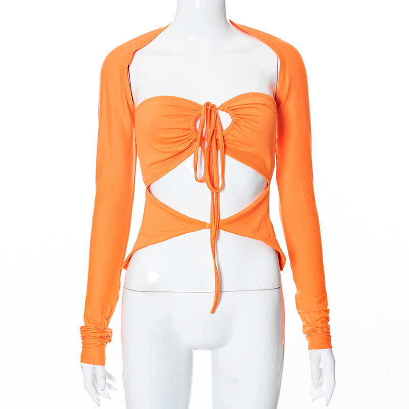 Damen Langarm-Trägershirt mit kreativem Cut-out und eleganter Wickeloptik Echo Archiv