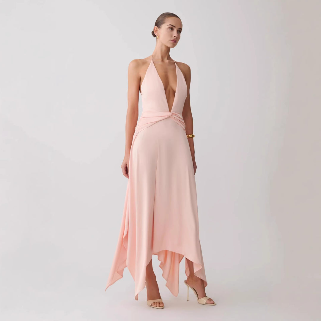 Damen Elegantes Wickelkleid mit tiefem V-Ausschnitt und asymmetrischem Saum Echo Archiv