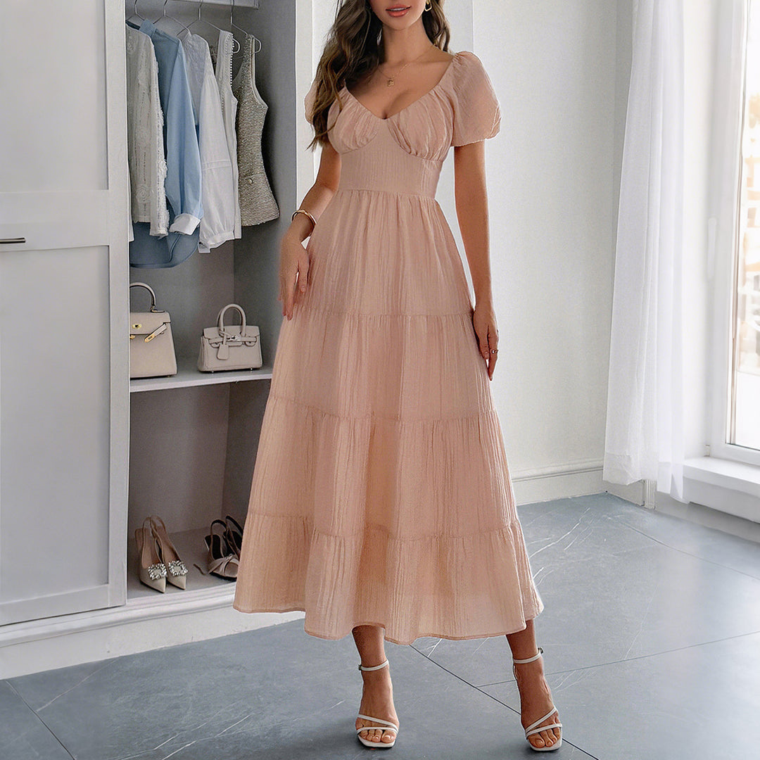 Damen Boho Maxikleid mit Puffärmeln undlagenanpassbarem Schnitt Echo Archiv
