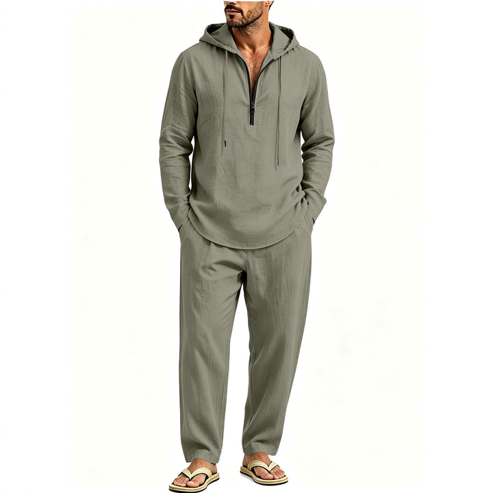 Herren Lässiges Lounge-Set mit Halbzip-Kapuzenpullover und locker sitzender Freizeit-Hose Echoarchiv