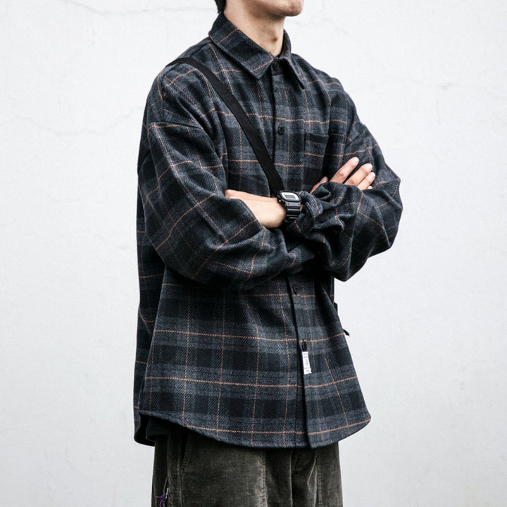 Herren Kariertes Overshirt‑Hemdjacke im Boxy‑Relaxed‑Schnitt Echoarchiv
