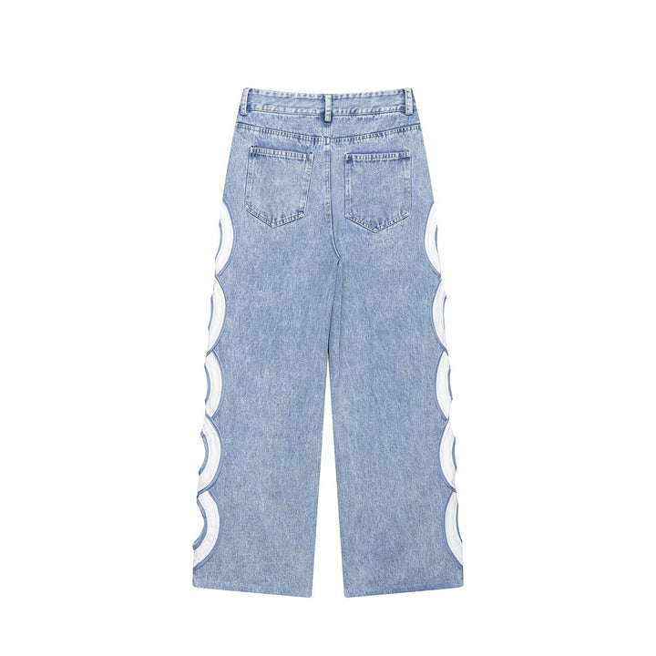 Damen High-Waist-Jeans mit ausgestellter Weitbein-Silhouette und seitlichen Kreis-Applikationen Echo Archiv