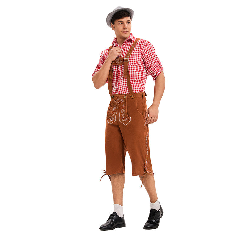 Herren nan traditionelle Trachtenlederhose mit verstellbaren Trägern und stickierter Vorderpasse Echo Archiv