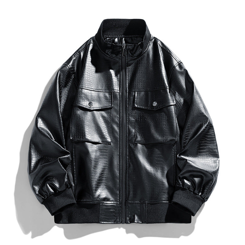 Herren moderne Kunstlederjacke mit trendigen Pattentaschen Echoarchiv