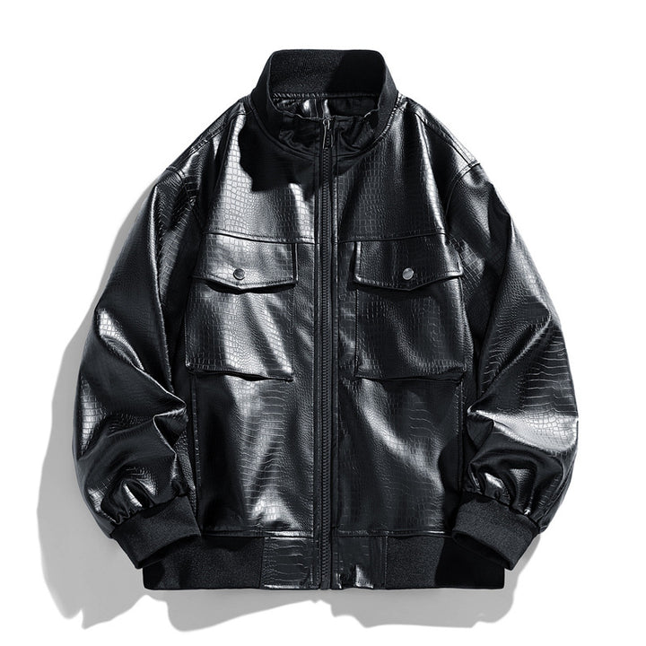 Herren moderne Kunstlederjacke mit trendigen Pattentaschen Echoarchiv