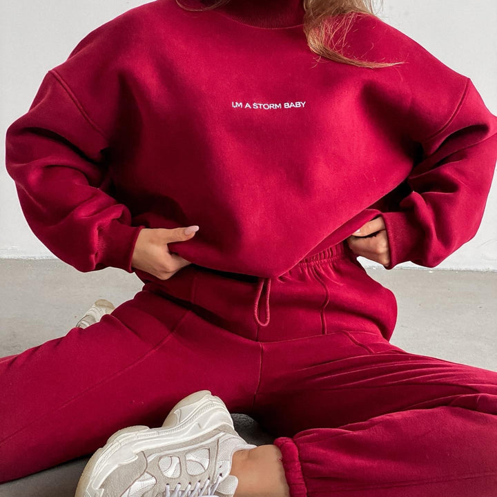 Damen Oversize-Lounge-Set mit Stehkragen und elastischer High-Waist-Jogginghose – Avérine